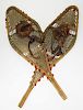 late 19th c pr of snowshoes w/ red tufts of wool to simulate moose hair, probably Canada or Vermont,