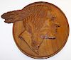 Mid 20th c Pontiac GM plant Michigan employee carved wooden bas relief of company logo- dia 15”