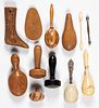 Twelve wooden, bone, and silver darning tools