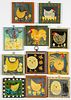 Ten small Barbara Strawser chicken paintings