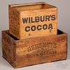 Two wood chocolate advertising shipping boxes