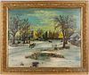 Oil on canvas winter landscape, 19th c.