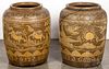 Large pair of earthenware Martaban dragon jars