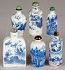 Six Chinese blue and white porcelain snuff bottles