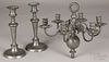 Pewter candelabra and pair of candlesticks