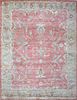 Hand Knotted Coral Red Angora Organic Wool Oushak Carpet