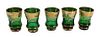 (5) Green Glass Cups w Gilt Enamel
