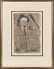 Caricature of Musician, Signed Monochromatic Litho