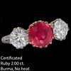 IMPORTANT CERTIFICATED BURMA RUBY AND DIAMOND 3-STONE RING