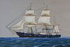 Tempera on Silk "Portrait of an American 3-Masted Steam-Sail Ship"