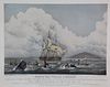 Antique Hand Colored Engraving "South Sea Whale Fishery, A Boat Destroyed by a Wounded Whale"