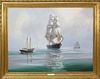 Barry Mason Oil on Canvas "Morning Mists Off Boston U.S. Clipper Flying Fish"