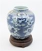 * A Blue and White Porcelain Jar Height of porcelain 14 1/2 inches.