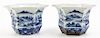 * A Pair of Blue and White Porcelain Jardinieres Diameter 9 1/2 inches.