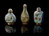* Three Cloisonne Enamel Snuff Bottles Height of tallest 3 1/2 inches.