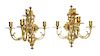 A Pair of Neoclassical Brass Four-Light Sconces Height 16 inches.