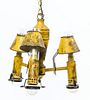A Tole Painted Three Light Chandelier Height 11 1/4 x width 12 inches.