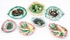 A Group of Seven Majolica Leaf Form Dishes Width of largest 8 inches.