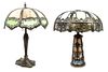 * Two American Slag Glass Table Lamps Height of taller base 23 3/4 inches.