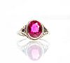 Antique White Gold Filigree Synthetic Ruby Ring
