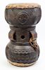 * A Carved Wood Drum Height 20 inches.