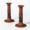 Pair of Wedgwood Rosso Antico Candlesticks