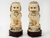 PAIR OF CARVED "JEWELED" IVORY FU DOGS