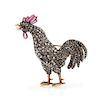 A Victorian Silver, Gold, Ruby and Diamond Cockerel Brooch, 7.60 dwts.
