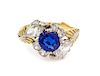 An Edwardian Platinum Topped Gold, Sapphire and Diamond Ring, 3.40 dwts.