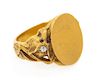 * An Art Nouveau Yellow Gold and Diamond Signet Ring, 6.40 dwts