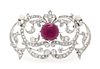 An Edwardian Platinum Topped Gold, Ruby, Pearl and Diamond Brooch, 12.30 dwts.