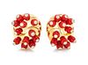 A Pair of 18 Karat Yellow Gold, Coral and Diamond Earclips, Aletto Brothers, 22.00 dwts.