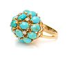 A Yellow Gold, Diamond and Turquoise Bombe Ring, 8.20 dwts.