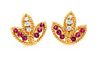 * A Pair of Yellow Gold, Ruby and Diamond Earrings, 5.50 dwts.