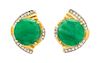 * A Pair of High Karat Gold, Jade and Diamond Earrings, 11.60 dwts.