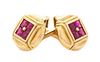 A Pair of 18 Karat Yellow Gold and Ruby Cufflinks, 12.10 dwts.