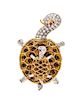 A Bicolor Gold, Diamond, Ruby and Polychrome Enamel Turtle Brooch, 22.50 dwts.