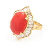 * A 18 Karat Yellow Gold, Coral and Diamond Ring, 8.20 dwts.