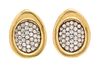 A Pair of Bicolor Gold and Diamond Earclips, 13.70 dwts.
