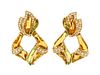 A Pair of 18 Karat Yellow Gold, Citrine, Diamond and Glass Pendant Earclips, 38.60 dwts.