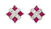 A Pair of 14 Karat White Gold, Ruby and Diamond Earrings, 3.00 dwts.