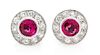 A Pair of 14 Karat White Gold, Ruby and Diamond Stud Earrings, 1.80 dwts.