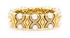 * A Yellow Gold Pearl and Diamond Flexible Cuff Bracelet, 66.30 dwts.