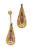 A Pair of Victorian Etruscan Revival Yellow Gold and Quartz Ear Pendants, 3.00 dwts.