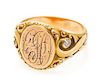 * An Art Nouveau Rose Gold and Diamond Signet Ring, Circa 1903, 5.50 dwts