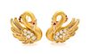 * A Pair of 18 Karat Yellow Gold and Diamond Swan Earclips, Carrera y Carrera, 4.40 dwts.