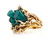 A 14 Karat Yellow Gold, Synthetic Emerald and Diamond Ring, 12.80 dwts.