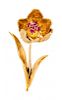 * An 18 Karat Yellow Gold and Ruby Articulated Flower Brooch, French, 10.30 dwts.