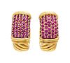 A Pair of 18 Karat Yellow Gold and Pink Sapphire Metro Hoop Earrings, David Yurman, 12.30 dwts.
