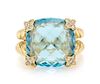 An 18 Karat Yellow Gold, Blue Topaz and Diamond Quatrefoil Ring, David Yurman, 7.70 dwts.